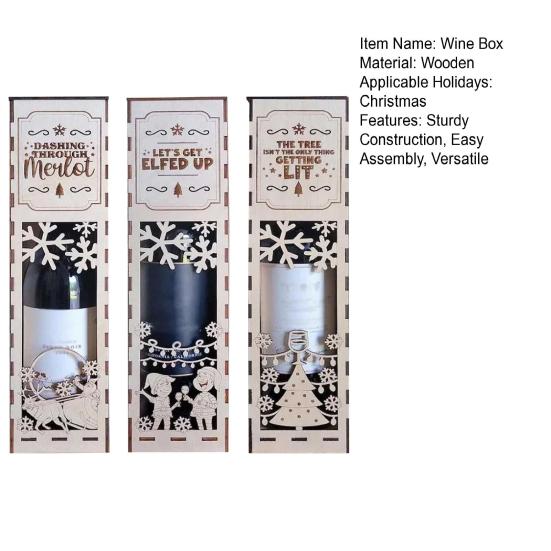1/3Pcs Christmas Wooden Wine Box Easy Assemble Laser-Cut Snowflakes Festive Design Wine Gift Box Holiday Decoration