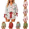 Women's Christmas Pajama Set with Button-Down Shirt and Shorts for Holiday Sleepwear