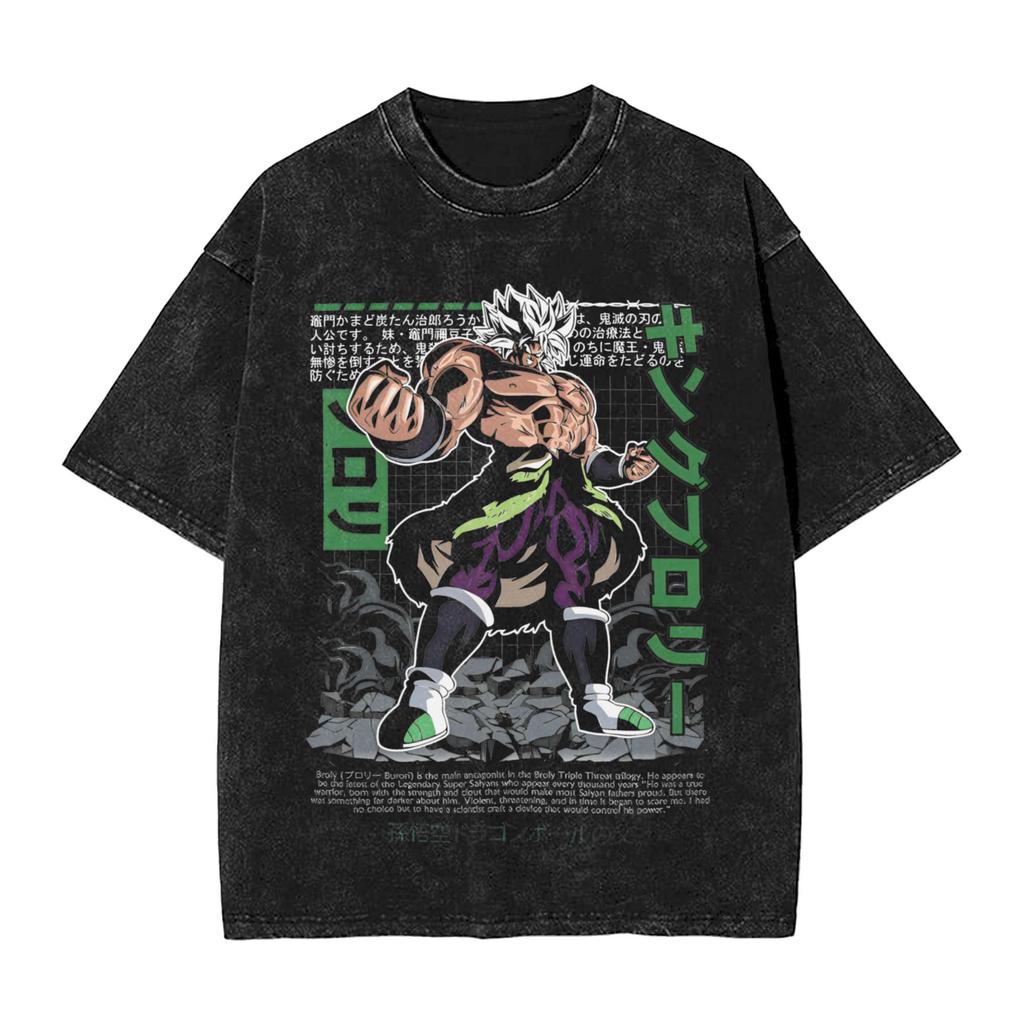 Summer Dragon Ball Retro Washed Cotton T-Shirt Men Oversized Vegeta Print Unisex Short Sleeve Streetwear