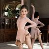 Latin dance clothing women latin american dance dress pink long sleeve girl stage costume velvet line dance clothing dance wear