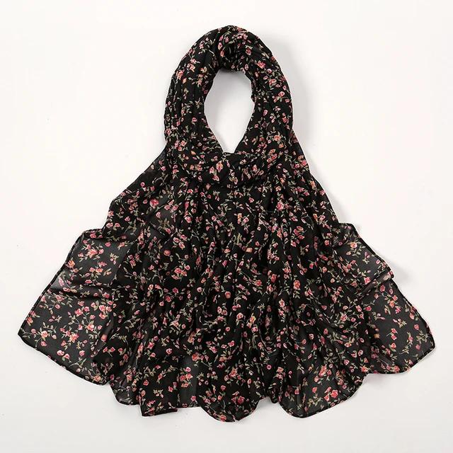 Floral Printed Bubble Chiffon Scarf Hijab Woman Muslim Hijab Long Shawl Maldives Women'S Headband Ramadan Islam Turban