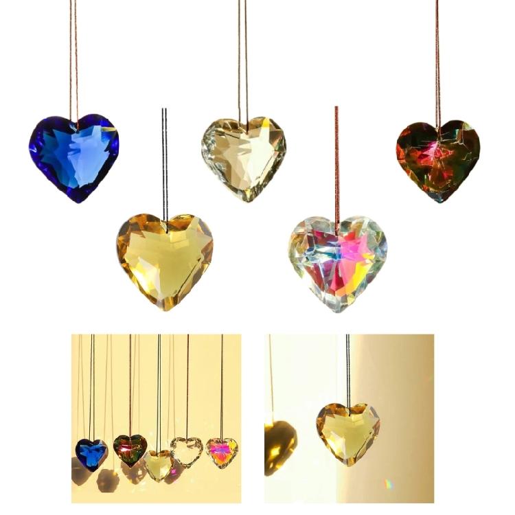 Crystal Heart-shaped Prism Crafts Window Door Ornaments Chandelier Rope Pendant