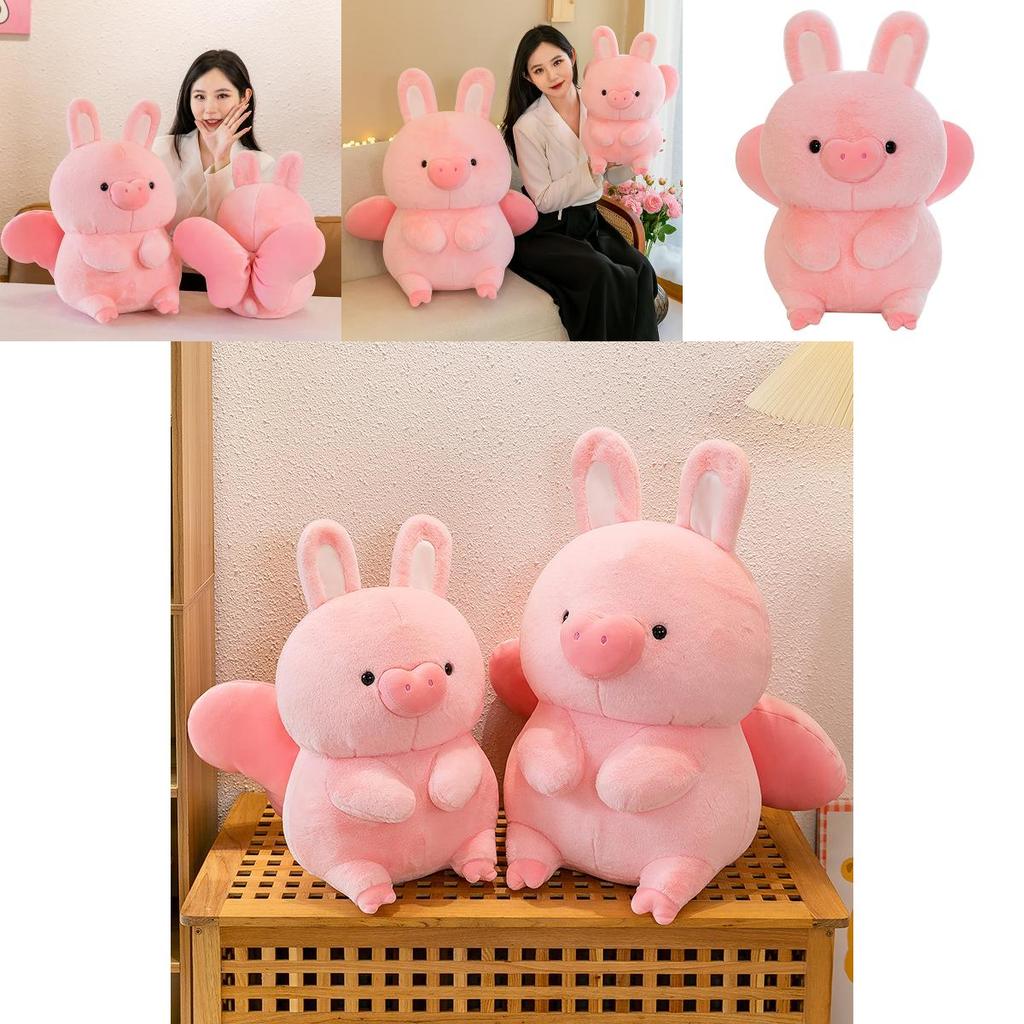 Cute Pink Rabbit-ear Flying Pig Plush Toy For Girls Stuffed Animal Doll Gift Decorative Pillow Sofa Ornament 45/55/75cm