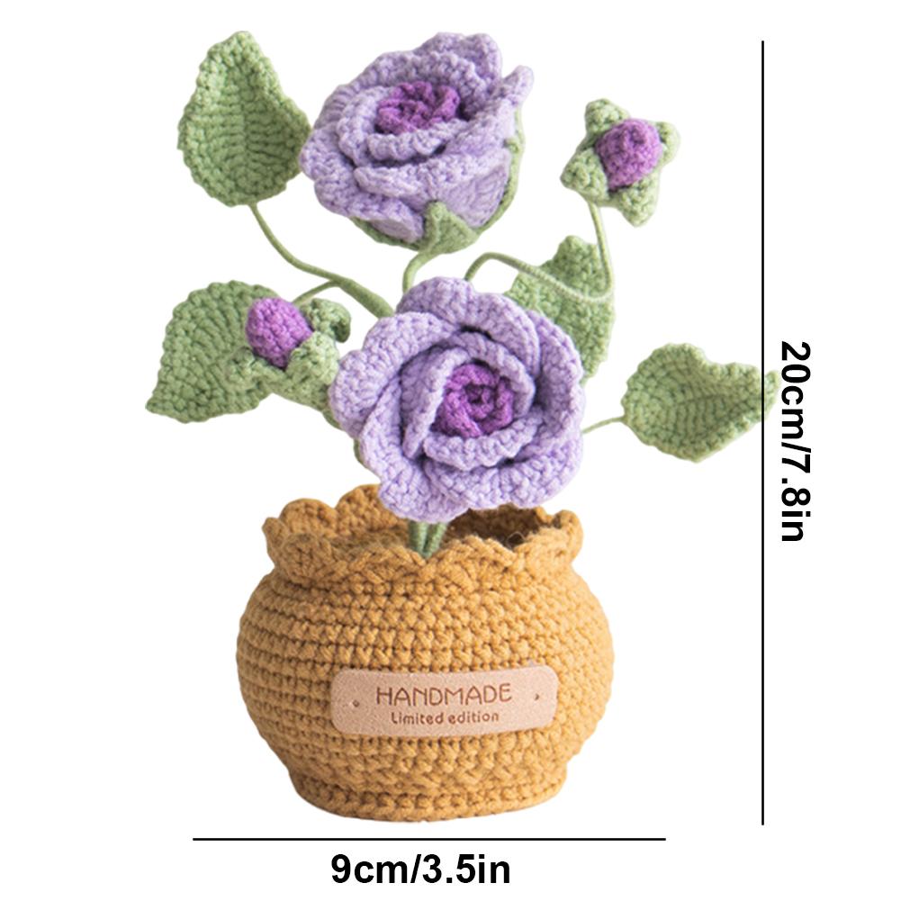 Finished Handmade Crochet Flower Hand Knitted Potted Plants Crochet Faux Flower DIY Crochet Flowers Home Car Decor Unique Gifts