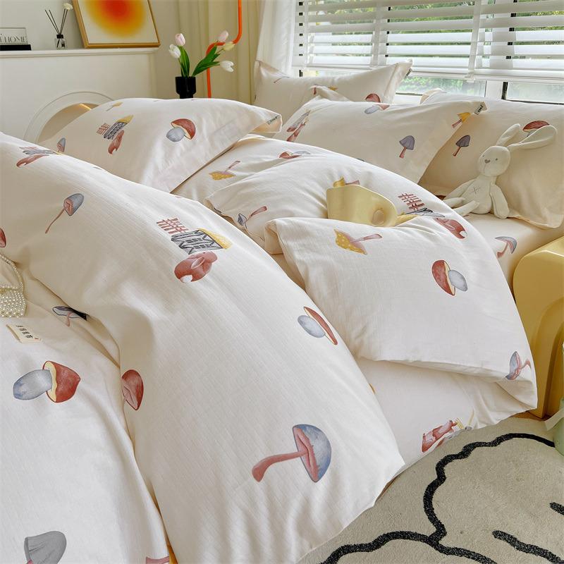 Set de pat din bumbac din patru piese, set din trei piese de husă de pilota de dormitor din bumbac pur și cearșaf de pat