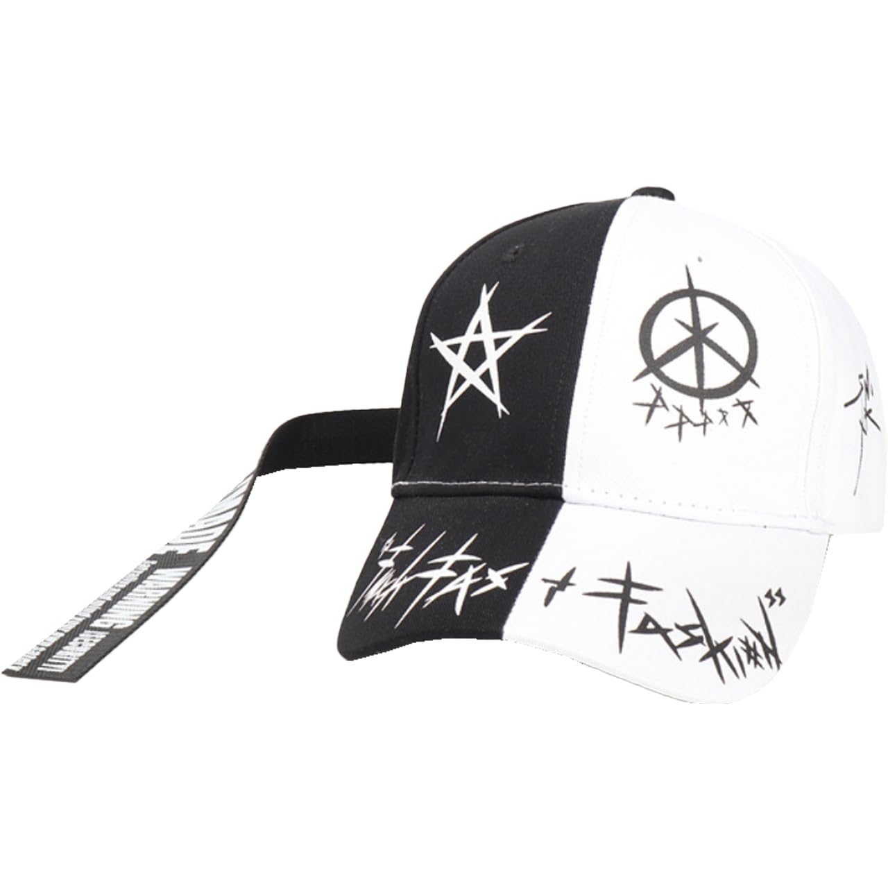 

Hat Cap Star Peace Cool Sports Casual Monotone CZ525 Black [White Fang] Men s Women s (Two-tone Belt)