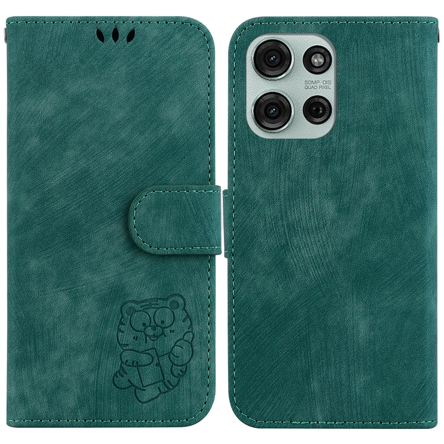

For Motorola Moto G75 5G Wallet Case Tiger Imprint Leather Shockproof Phone Cover Green