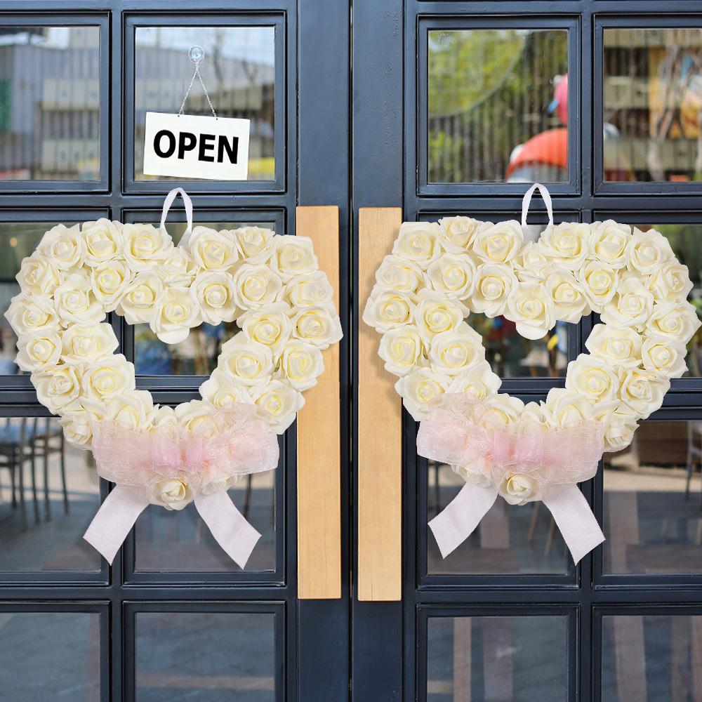 Valentine'S Day White Rose Wreath Romantic Love Wreath Outdoor Wedding Scene Arrangement Props