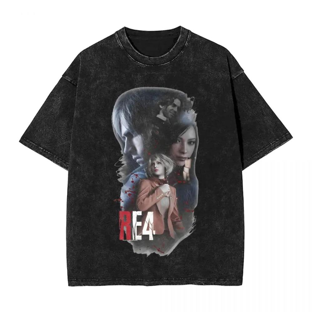Resident Evil 4 Leon & Ashley Protective Scene Vintage Washed Game T-Shirt, Unisex Survival Horror Game Fan Streetwear Tee, 100% Cotton Casual