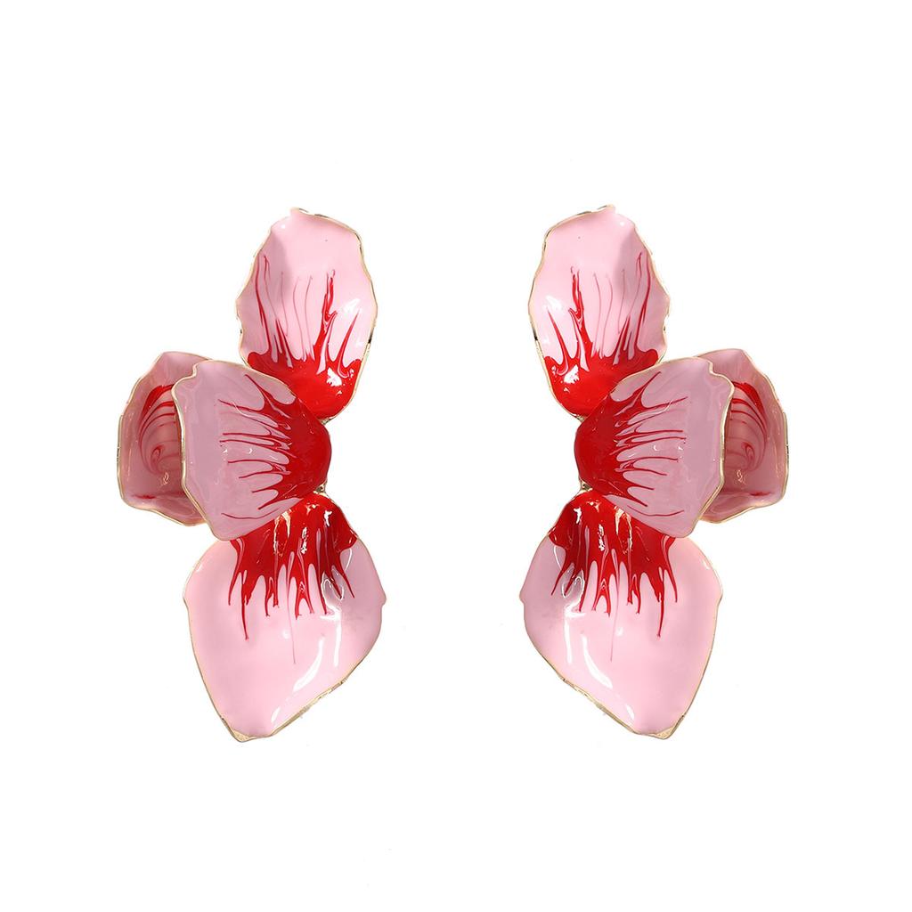 Orecchini a lobo in metallo rosso a forma di petalo, stile bohémien retrò, atmosfera semplice, modelli versatili esagerati