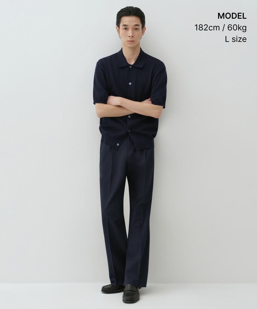 Musinsa Standard Washable Supima Cotton Collared Short Sleeve Cardigan [Navy]