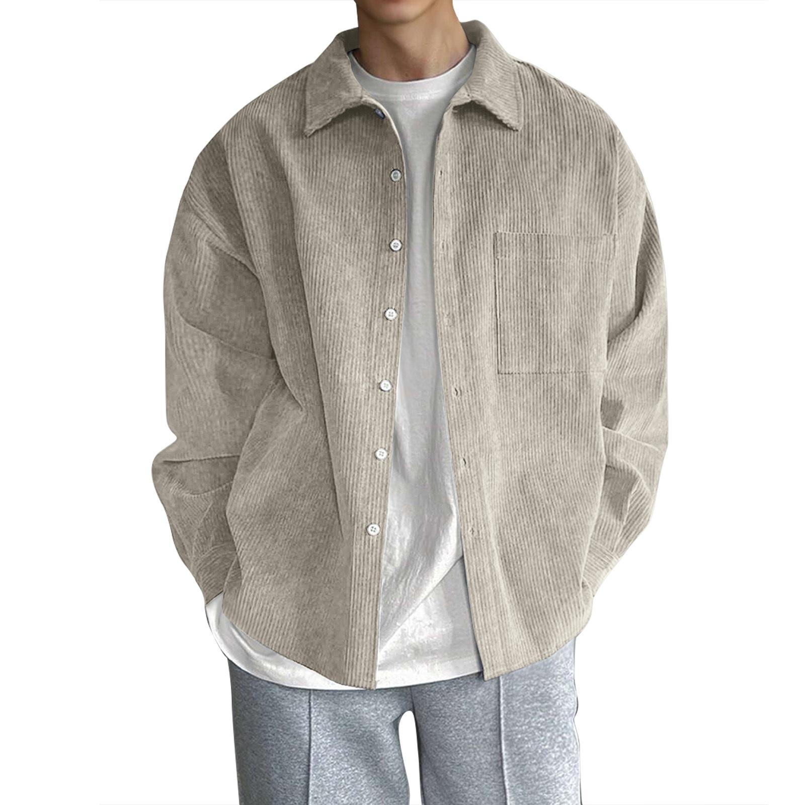 

Men s Solid Color Corduroy Button Jacket Men s Sports Large Size Casual Jacket L
