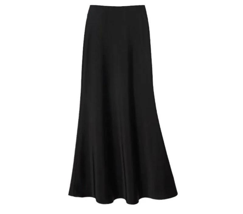 Женская летняя зауженная юбка-миди А-силуэта с завышенной талией, из французского ацетатного сатина, с широким подолом M чёрный