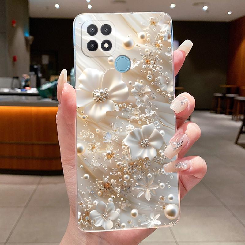 Case For OPPO A15 A15s Flower Butterfly Bow Phone Cases Coque For Oppo 35 Soft Silicone Capa Transparent TPU Jelly Cover Funda