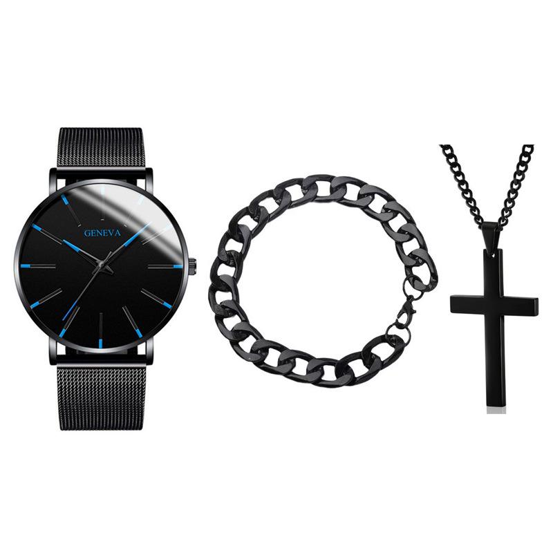 New fashion simple business metal mesh quartz watch set
