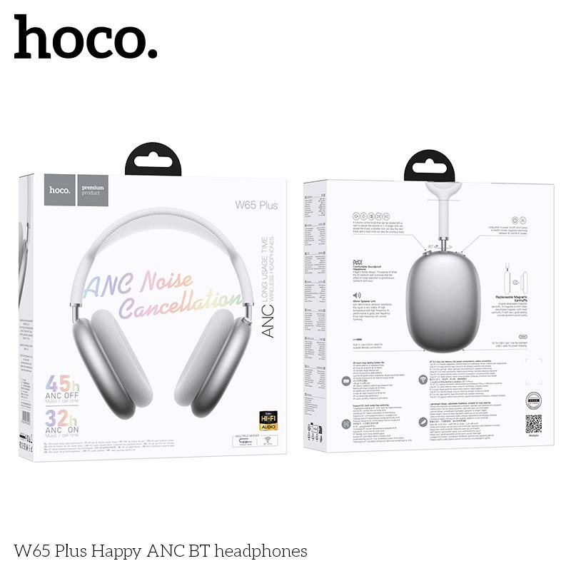 HOCO W65 Plus ANC Noise Reduction Bluetooth Headphones Over The Ear Wireless Big Earphone Hifi Sounds Sport Headsets With Button