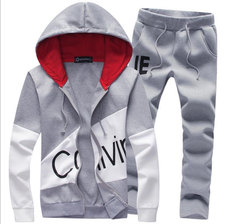 Men's 2025 Spring Korean Slim Fit Cardigan & Hoodie Sweatpants Set with Letter Accents