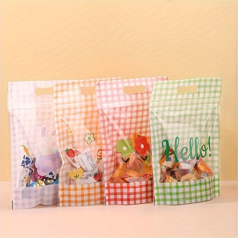 Cute Snack Ziplock Bag Cookie Candy Packaging Bag Party Gift Bag Storage Bag 4Colors Mixed New Year Wedding Party Gift Bag 50pcs