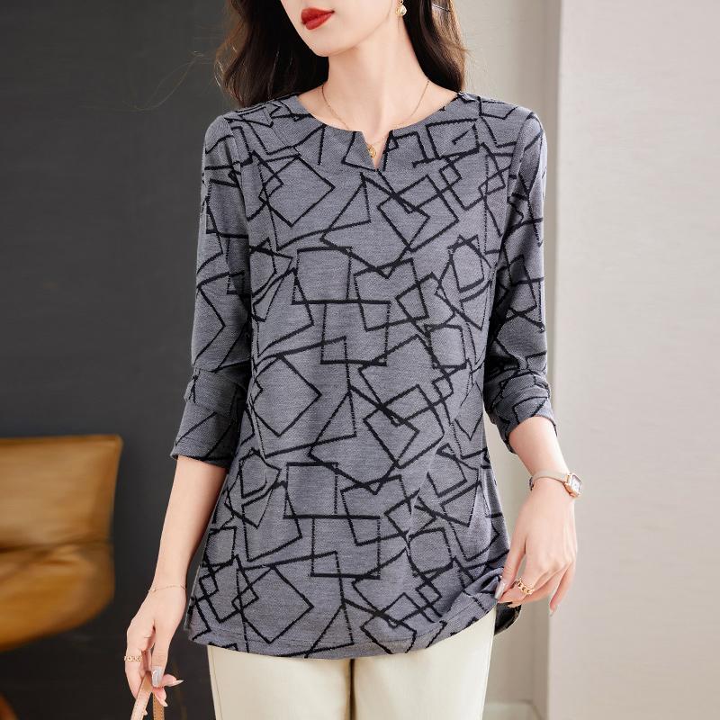 

Модный топ средней длины для женщин среднего возраста, верхняя одежда, футболка с длинными рукавами, женская маленькая рубашка 3XL серый