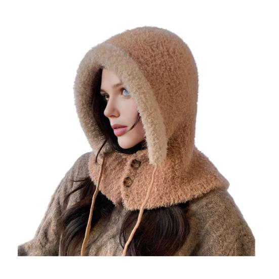 

Winter Headgear Elastic Thermal Hat Closure Warm Hat Outdoor Adjustable Drawstring Buttons Patchwork Color хакі