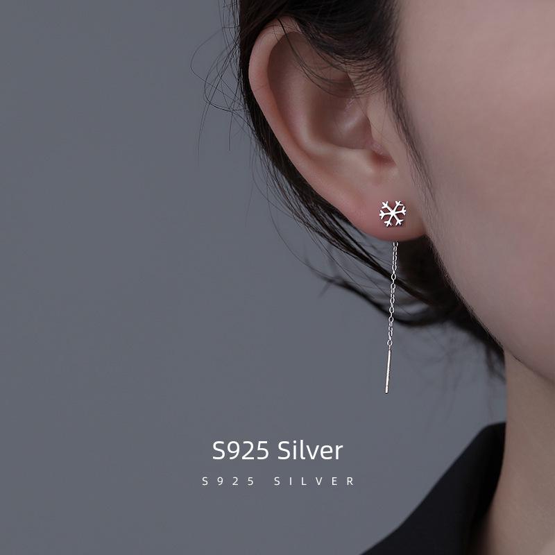 Banyan Tree S925 Silver Snowflake Tassel Earrings for Women – Korean Style