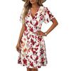 Women's Horn Sleeve Short Sleeve Casual Dress Plant Floral Print V-Neck Dress