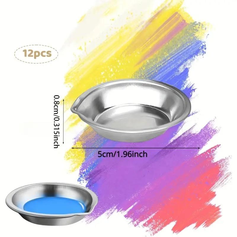 12pcs Pour Mouth Palette Stainless Steel Small Round Paint Tray Artist Watercolours Paint Mixing Palette Tray For Artist
