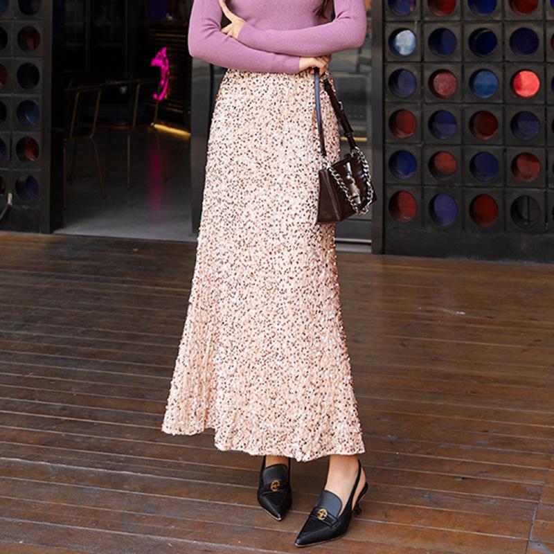 

Женская юбка-полуторка с пайетками на весну и осень, элегантная и узкая юбка средней длины с высокой талией и фасоном «рыбий хвост» XS