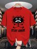 Unisex White Tee Funny Splash Monster Stay Away Letter Graphic Print Crew Neck Short Sleeve Summer Casual Male Cotton Street Top
