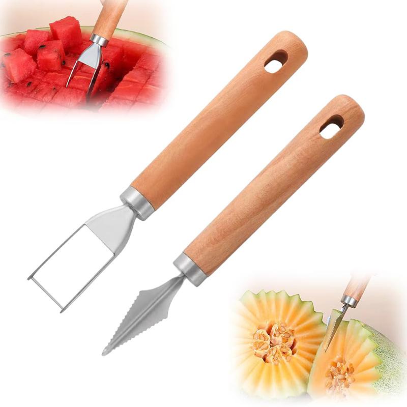 Stainless Steel Watermelon Cutter And Fruit Slicer Tool - 3-In-1 Melon Baller Fruit Carving Knife & Scooper For Home Kitchen