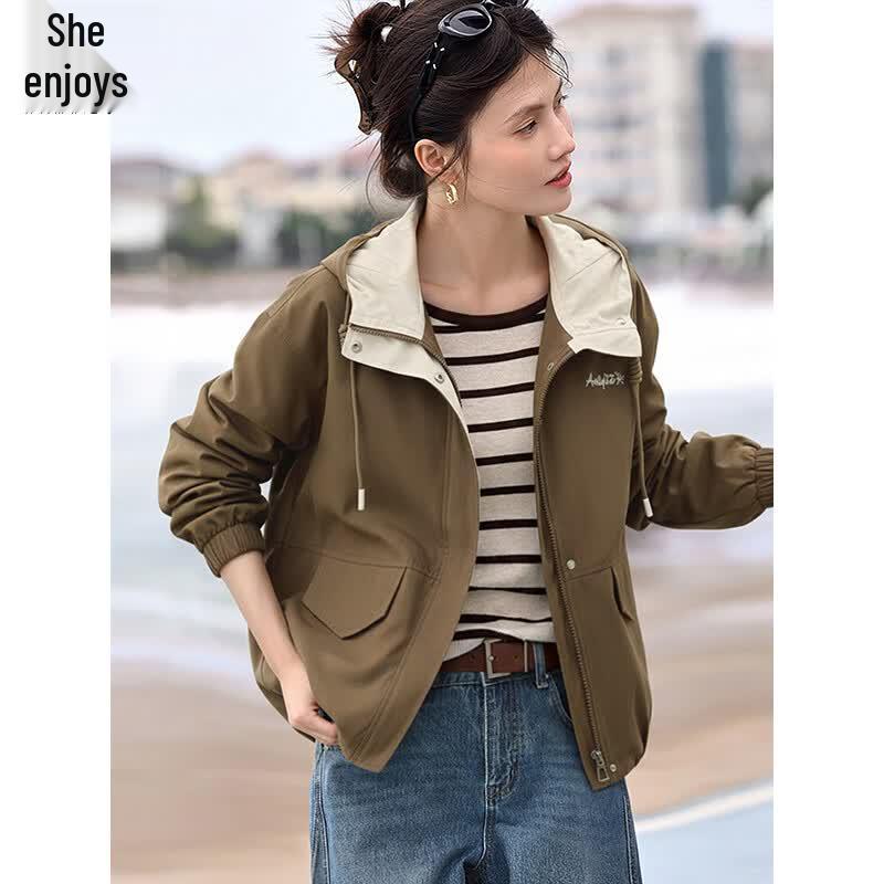 Women's Color Block Hooded Casual Jacket