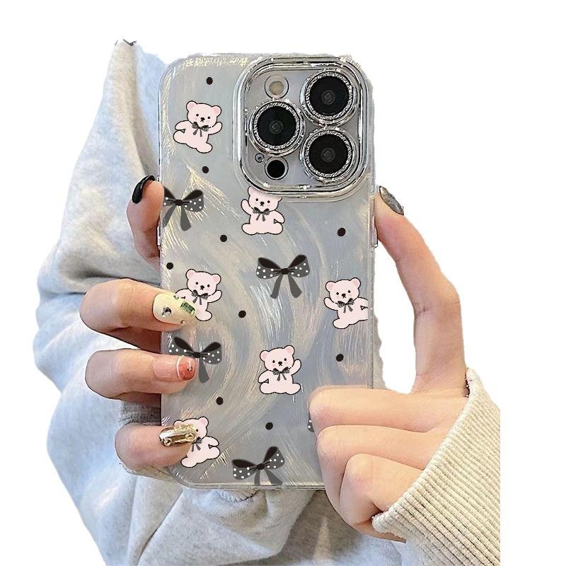 Bow Bear Suitable for Apple 16promax Mobile Phone Case Feather Iphone15 Flash Powder 13 Women's Model 14