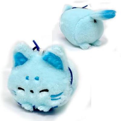 Fluffy Rolling Fox Mascot Plush Toy, Cute Character Merchandise, Approx. 9cm (Hydrangea In Full Bloom (Smiling Light Blue))