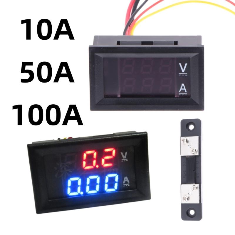 1 Set 100V 10A 50A 100A Voltage Current Meter Tester Digital Voltmeter Ammeter 0.28In Dual Led Display Panel With Connect Wires