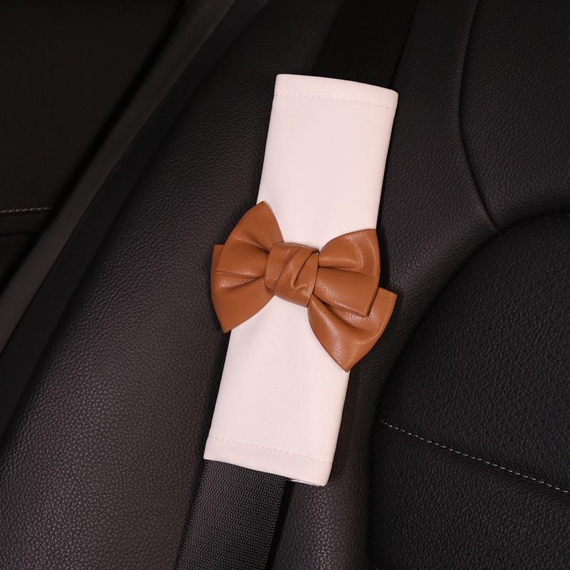 Bow Tie Car Seat Belt Cover Personalized Leather Style Four Seasons Shoulder Protector Women's Car Seat Belt Cover Fashion