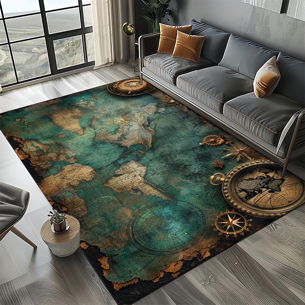 27 Style Retro Marine Nautical Chart Compass Map Carpet Rug for Home Living Room Bedroom Sofa Doormat Decor,Non-slip Floor Mat