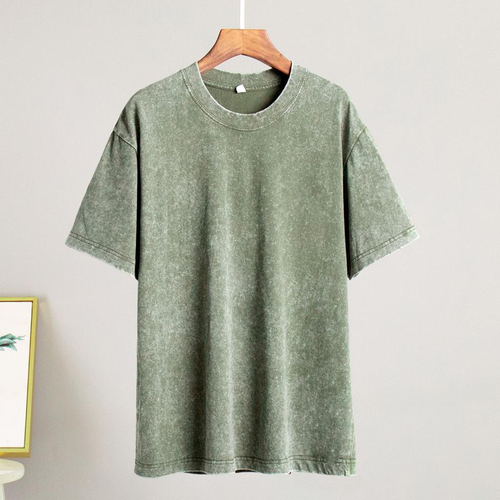 Washed and Worn Short Sleeved T-shirts for Summer Relaxation Round Neck Washed and Brushed Women’s T-shirts