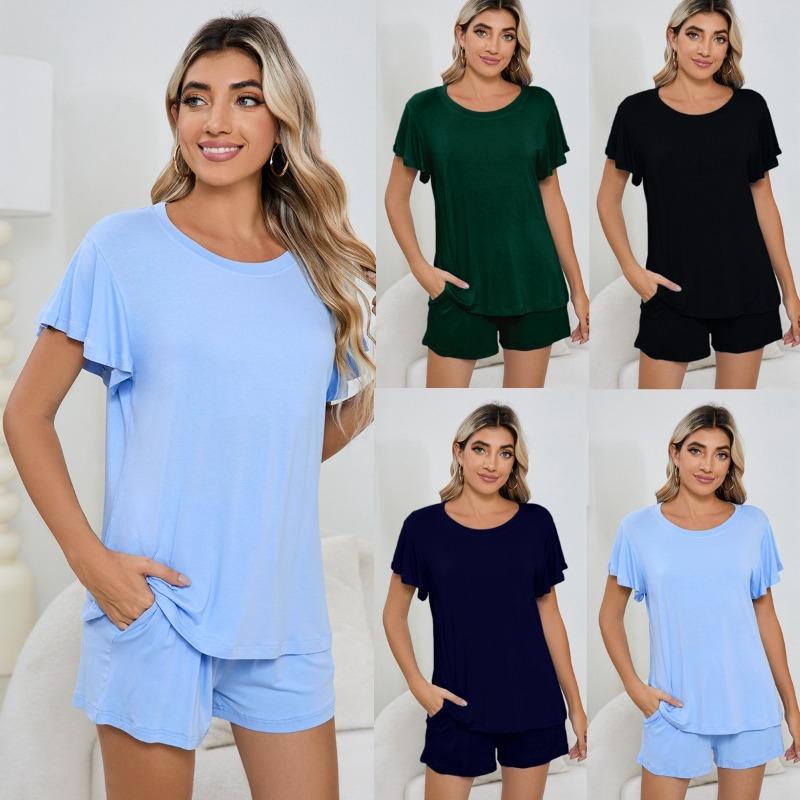 Plus Size Women's Round Neck Casual Home Wear Short Sleeved Shorts Pajamas Set