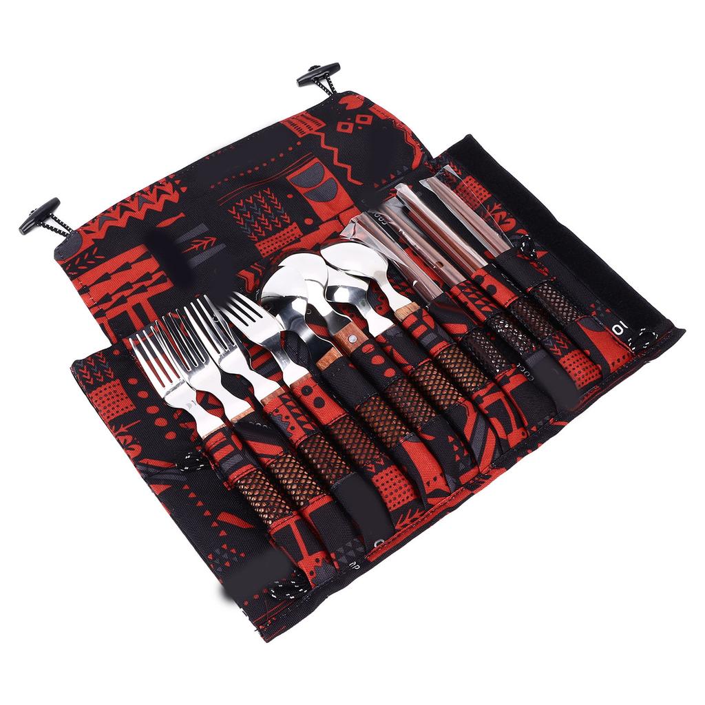 12 Pcs Stainless Steel Wooden Handle Tableware Set Outdoor 4 Person Spoons Forks Chopsticks Set for