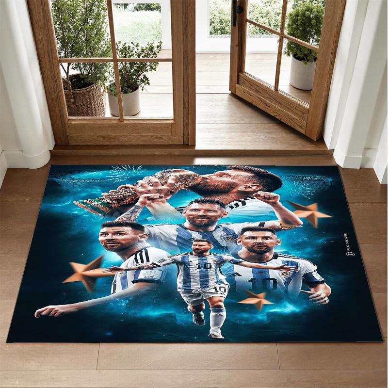Lionel Messi Design Crystal Velvet Rug Soft Decorative Mat for Bedroom Entrance