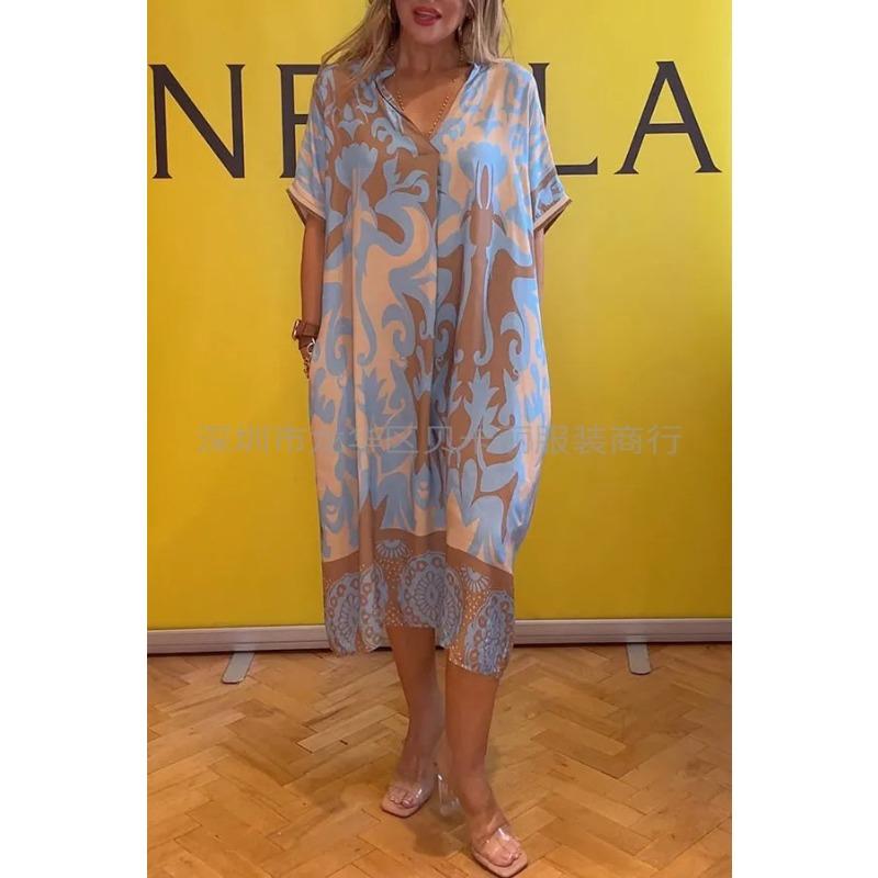 JPNTKYYWomen's Fashion Summer Spring Short Sleeve V-Neck Casual Dresses