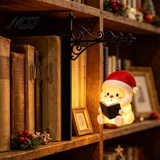 Literary Bookshelf Lamp Christmas Vintage Lantern Lamp, Light-up Santa Claus Snowman Reindeer Decor, Hanging Book Divider Label for Reading
