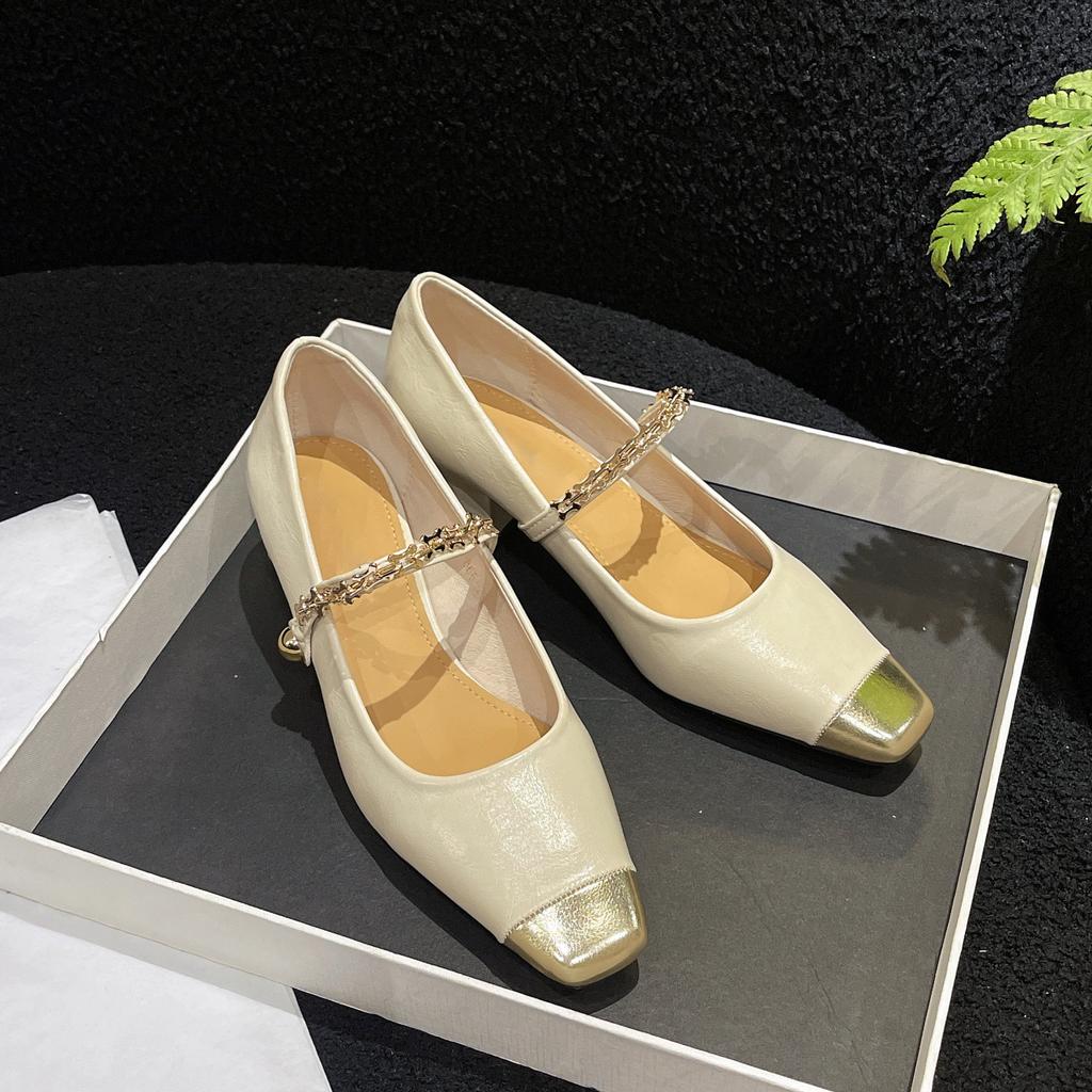 French Thick Heel Square Head Shallow Mouth Mary Jane Single Shoes Women's 2025 New Spring and Autumn Season Small Fragrant Temperament Evening Shoes