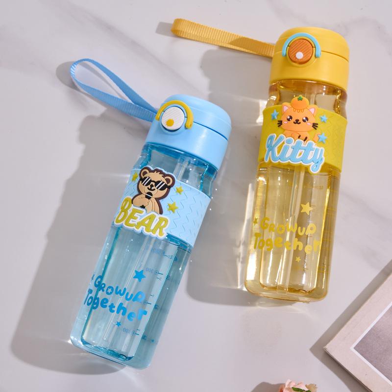 Water bottle cartoon new summer high value straw water cup boys and girls students outdoor portable children cute plastic cup