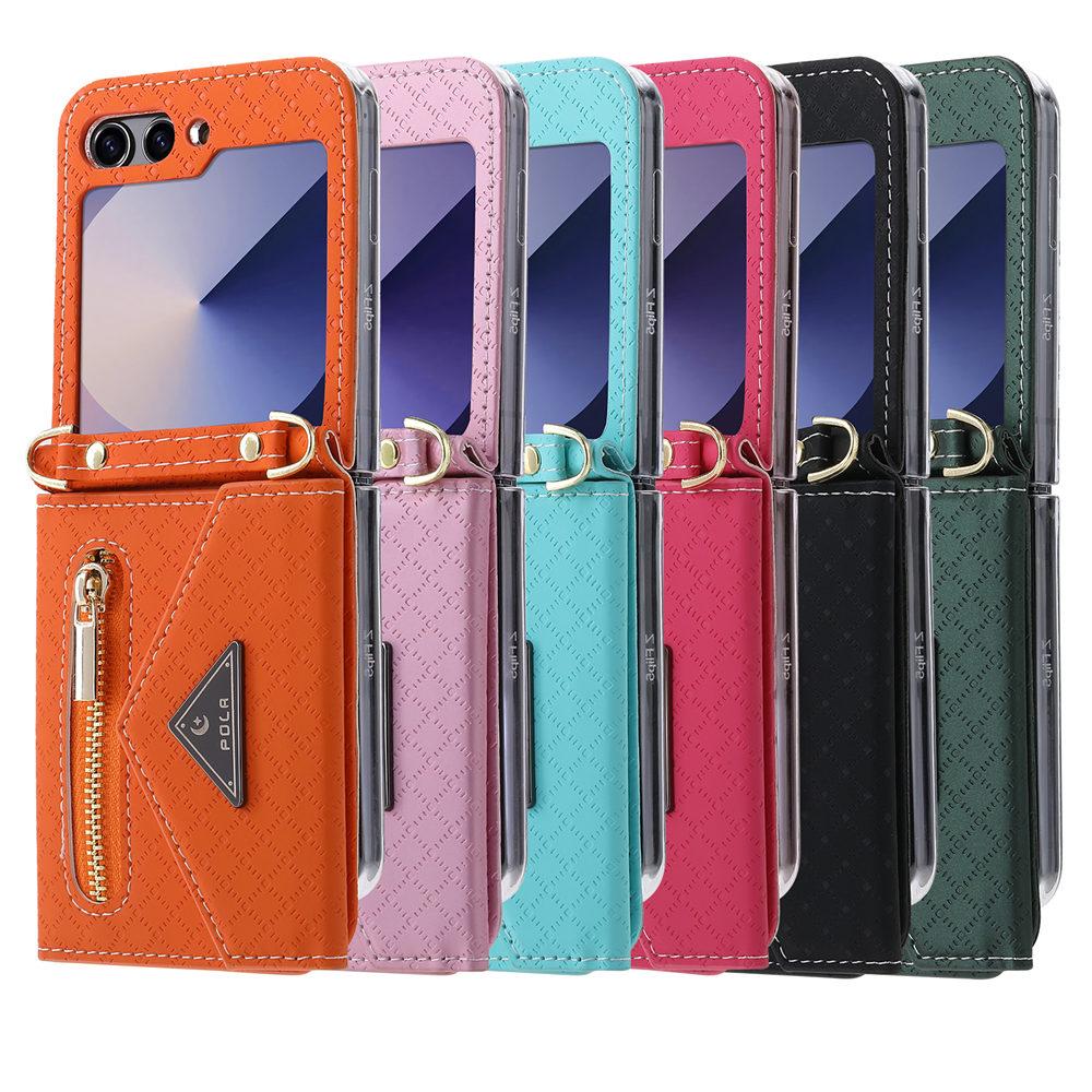 Módní šňůrka Kožená peněženka Pouzdro na telefon Pro Samsung Galaxy Z Flip 7 Flip 6 5 Zflip 4 3 Karty Crossbody Ochranný kryt