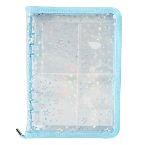 Queen-b Trading Card File Case, Double-Sided, 4 Pockets x 10 Cards, Holds 80 Cards, Star Pattern, Sparkly Rainbow, Glitter, A5 Card Holder Binder, Cut