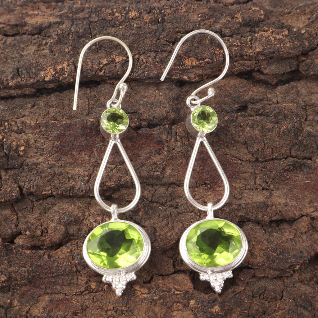 Peridot Gemstone 925 Sterling Silver Jewelry Handmade Earrings 2.50" For Women EE-132-8
