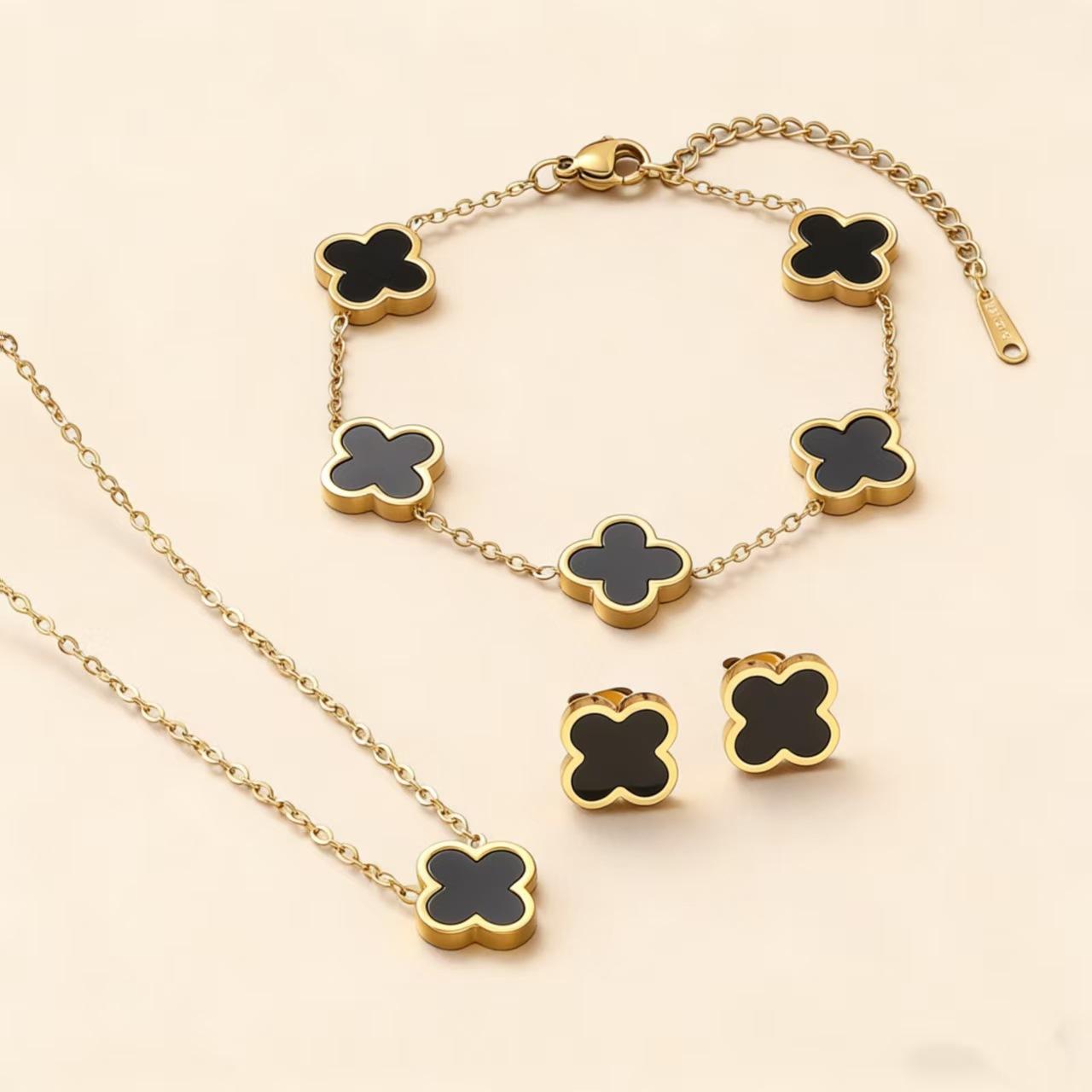 Браслет, Колье и Серьги с Четырехлистником - Титановая Сталь, Сдержанная Роскошь и Минималистичные Украшения с Четырехлистником fj gold