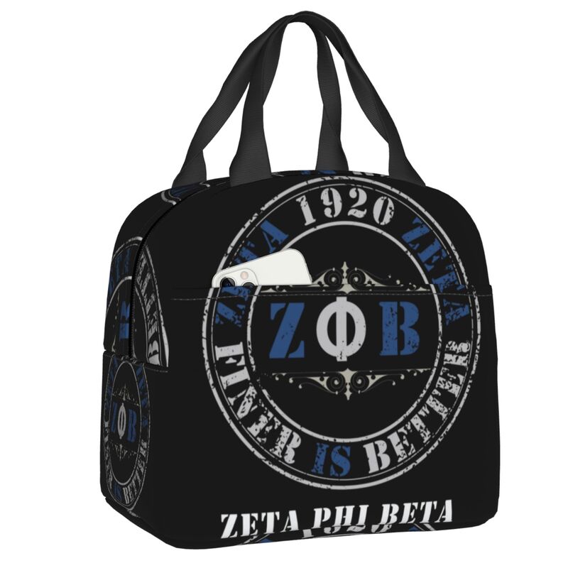 Custom Zob Zeta Phi Beta Greek Letter Insulated Lunch Bags for School Office Leakproof Thermal Cooler Bento Box Women Children