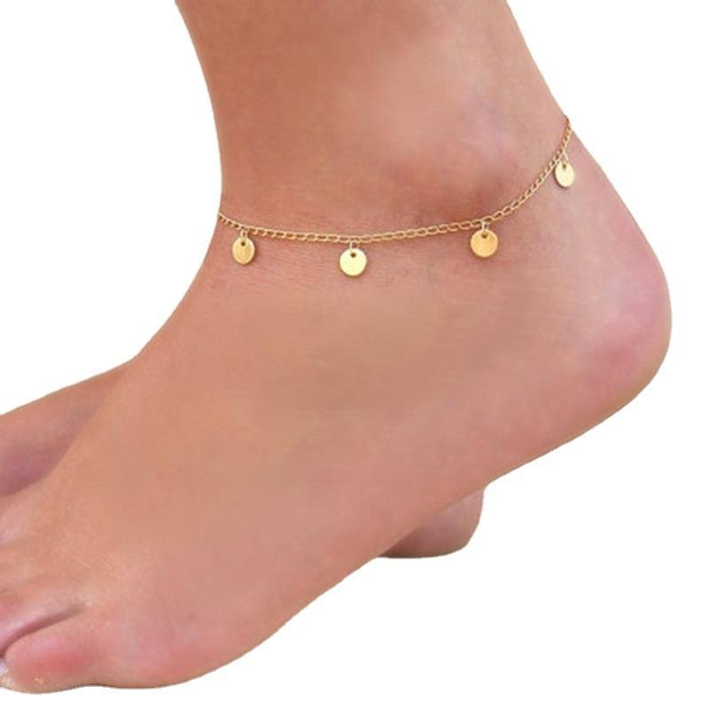 Foot, retro fashion summer ladies versatile beach anklet, metal sequined pendant anklet